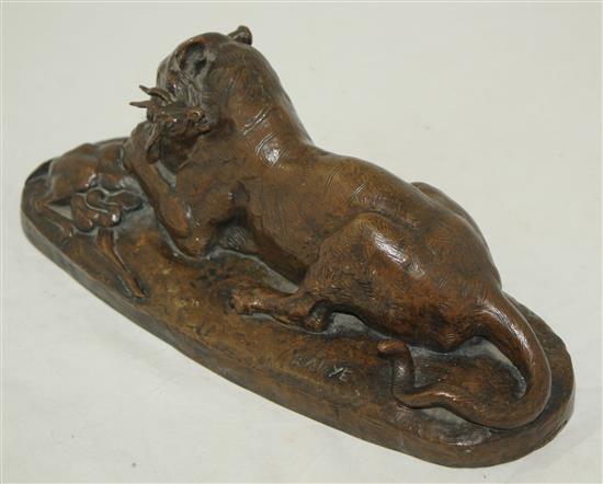 Antoine-Louis Barye (1795-1875) A bronze tiger devouring a gazelle, 12in.